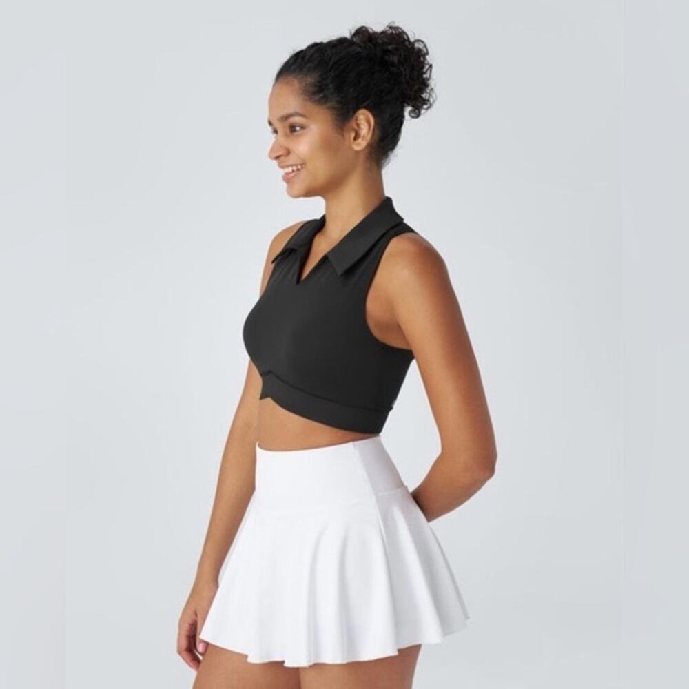 Halara SoftlyZero QuickDry Polo Collar V Neck Racerback Cropped Tennis Tank Top - Picture 3 of 13